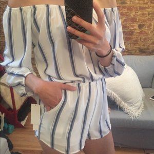 NWT Blue & White Striped Off the Shoulder Romper